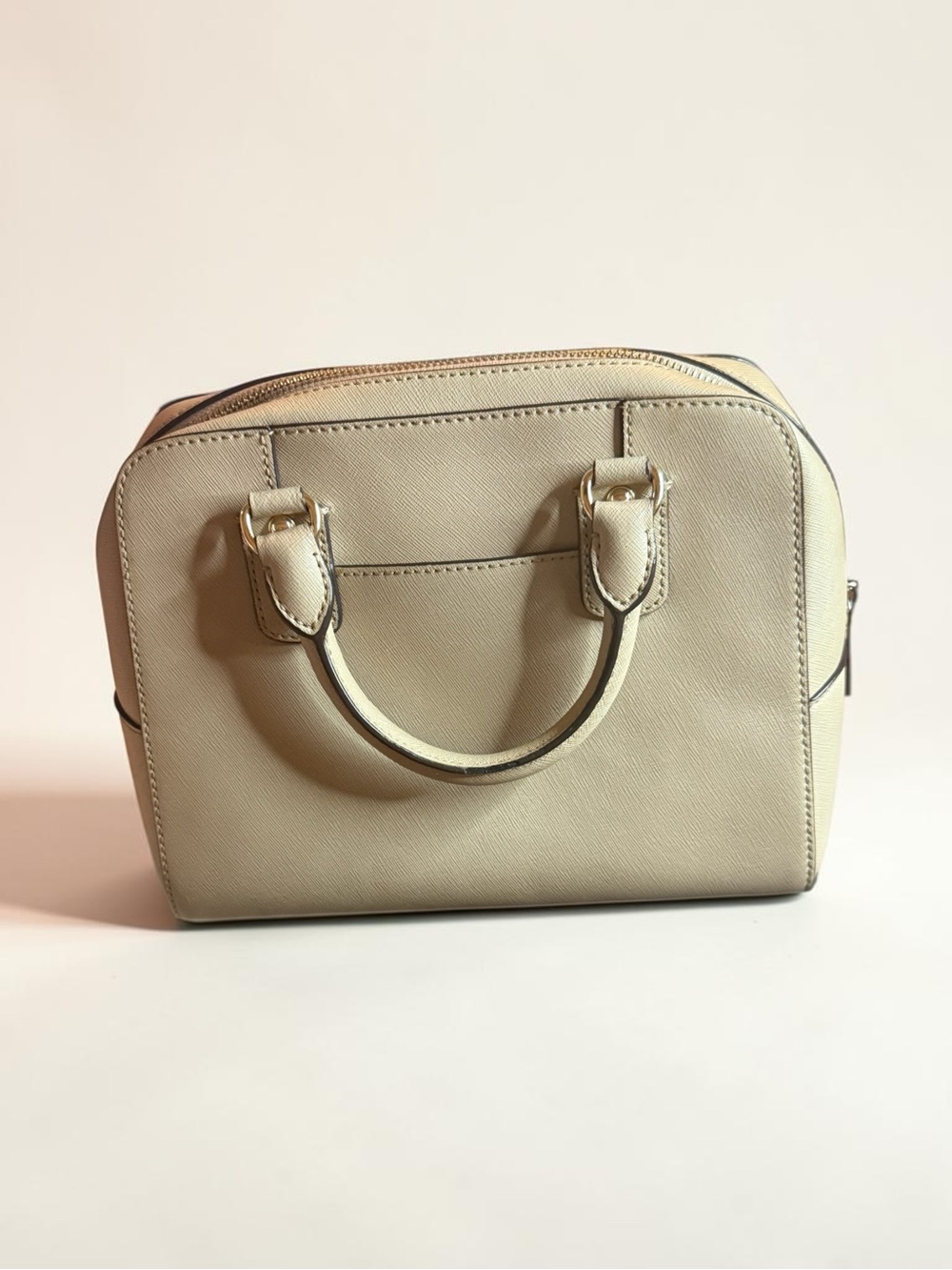 Michael Kors Ivory Saffiano Dome Satchel with Red Accent Scarf - Picture 2 of 3